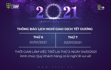 TVB THÔNG BÁO LỊCH NGHỈ GIAO DỊCH NHÂN DỊP TẾT DƯƠNG LỊCH NĂM 2021 (25/12/2020)